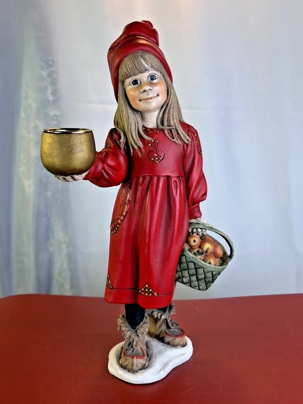 Vintage Candy Designs Norway Girl Apple Basket 10.25” Carl Larsson Candle Holder